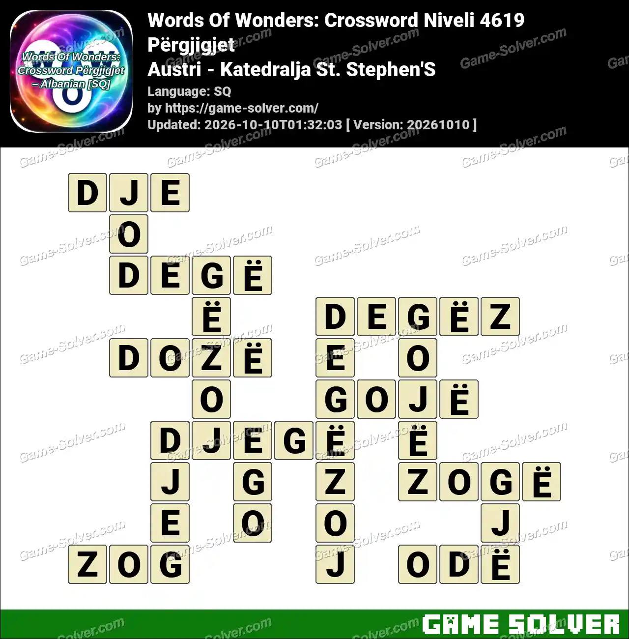 Words Of Wonders: Crossword Niveli 4619 Përgjigjet – Austri – Katedralja St. Stephen’S